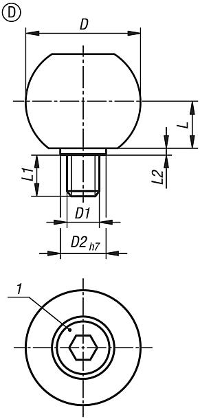 Billes de serrage avec calotte pour stabilisateur de pièce, forme D