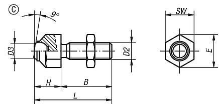 Supporti oscillanti regolabili, forma C, sfera spianata, piana