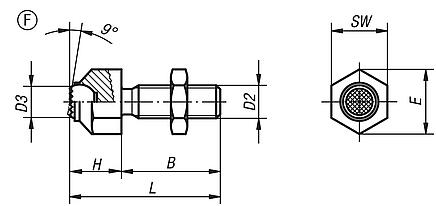 Supporti oscillanti regolabili, forma F, sfera spianata, con zigrinatura