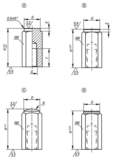 Fixture feet with internal thread