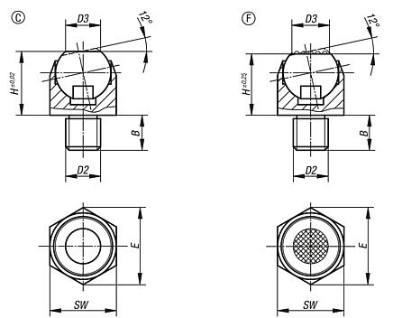 Soportes con bola oscilante ángulo de inclinación de 12°