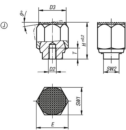 Supports à bille oscillante, retour automatique en position initiale, forme J, support taraudé, bille avec plat rectifié, bille avec picots