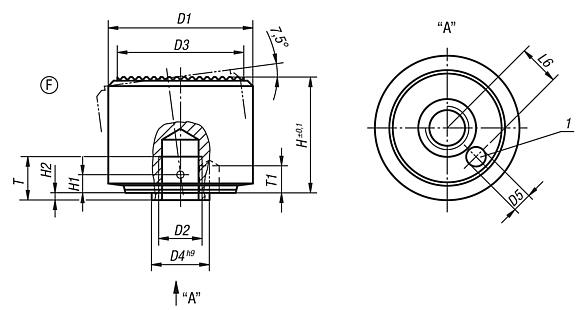 Supports à bille oscillante retour automatique en position initiale, forme F, surface d’appui striée
