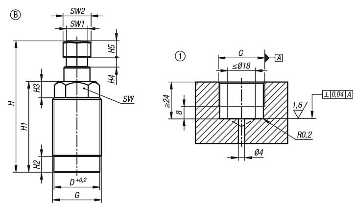 Support elements, hydraulic, screw-on, Form B, docking via spring