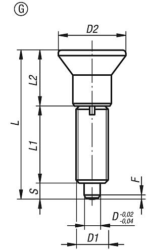 Indexing plungers, steel or stainless steel, without collar, with plastic mushroom grip