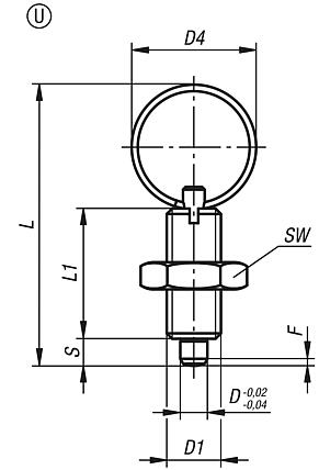 Indexing plungers, steel or stainless steel, without collar, with stainless steel pull ring and locknut