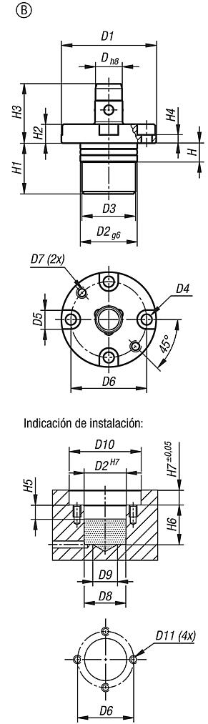 Cilindros de posicionamiento neumáticos, forma B