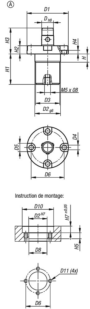 Broche pneumatique, forme A