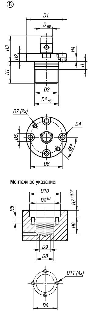 Позиционирующие цилиндры, пневматические, форма B