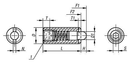 Spring plungers with hexagon socket and thrust pin, reinforced spring force