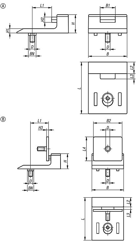 Door stops plastic for aluminium profile with buffer or with magnetic catch