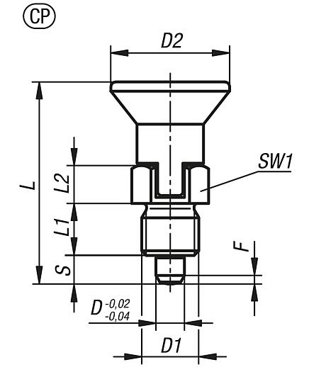 Spine di posizione in acciaio o acciaio inox, versione corta con impugnatura a fungo in plastica, frenafiletto e incavo d'arresto