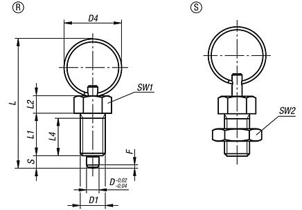 Spine di posizione in acciaio o acciaio inox con anello di trazione in acciaio inox