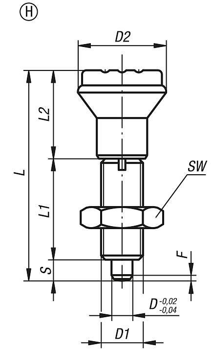 Indexing plungers, steel or stainless steel, without collar, with plastic mushroom grip and cap, with locknut