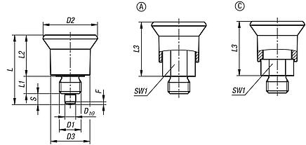 Spine di posizione mini in acciaio o acciaio inox con impugnatura a fungo in plastica