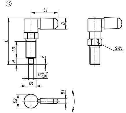 Cam-action indexing plungers, stainless steel with internal guide, Form C, with grip cap, without nut