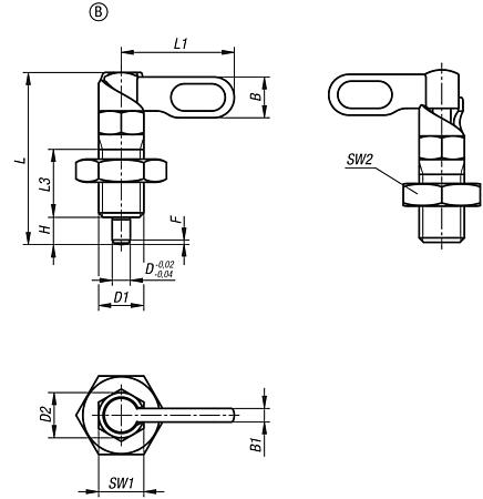 Cam-action indexing plungers with stop, stainless steel, Form B