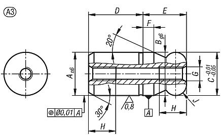 Locating pins with ball end Form A, internal thread both sides in through hole