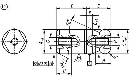 Locating pins with flattened ball end Form C, internal thread both sides in blind holes