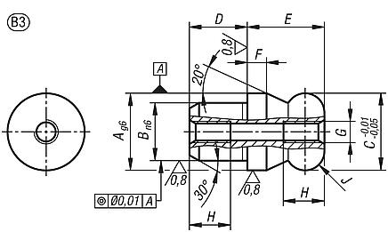Locating pins with ball end Form B, internal thread both sides in blind holes
