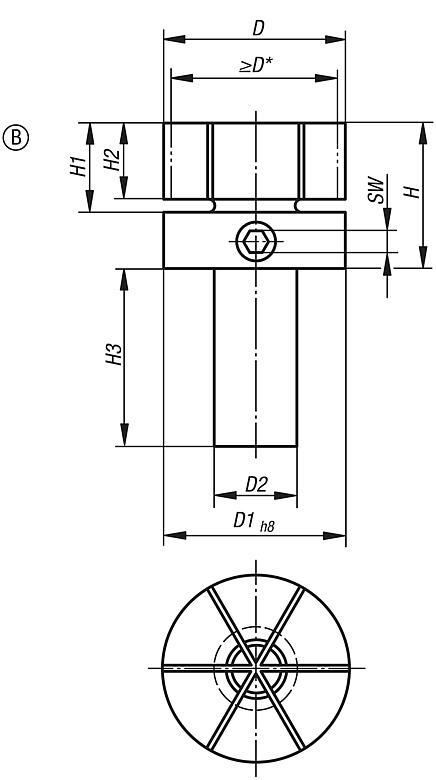 Mandrel collets with side lock, Form B with shaft for holding in lathe chucks