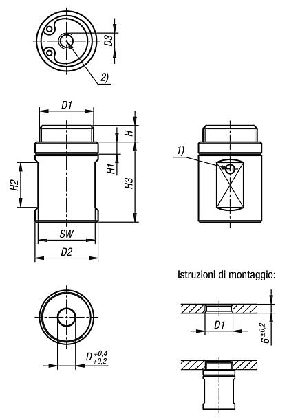 Supporti di posizionamento rotondi, acciaio inox pneumatici