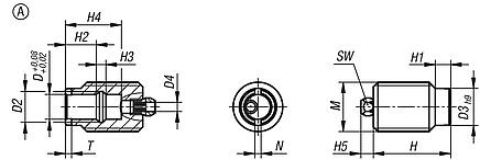 Locating bushes, stainless steel for status sensor, Form A, full thread