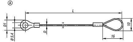 Cable de retención forma A con ojete y terminal de cable prensado