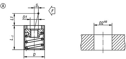 Lateral spring plungers without thrust pin, Form A without seal