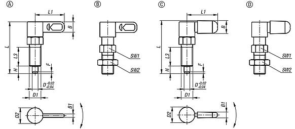 Cam-action indexing plungers, stainless steel with internal guide