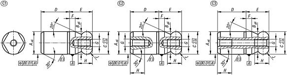 Locating pins with flattened ball-end Form C