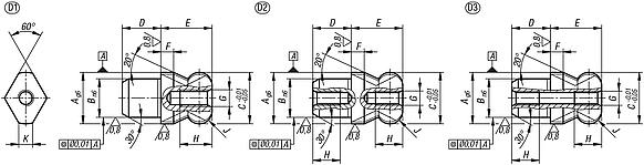 Locating pins with flattened ball-end Form D