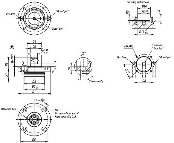 Locating cylinders pneumatic, Form C