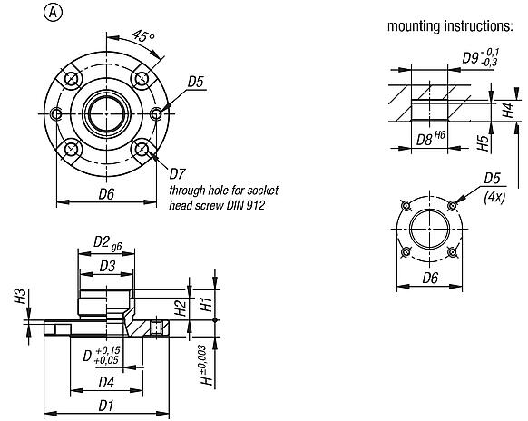 Locating bushes, steel,  for pneumatic locating cylinder, Form A