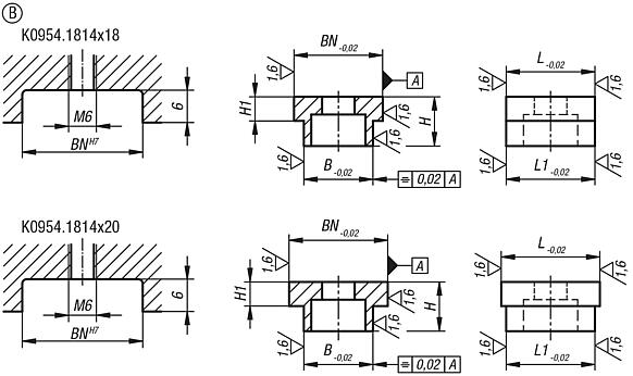 Slot guide nuts, Form B, double-sided