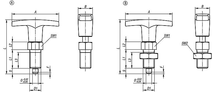 Spine di posizione in acciaio o acciaio inox con impugnatura a T in plastica
