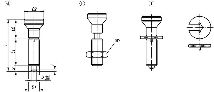 Spine di posizione in acciaio inox senza collare con impugnatura a fungo in acciaio inox