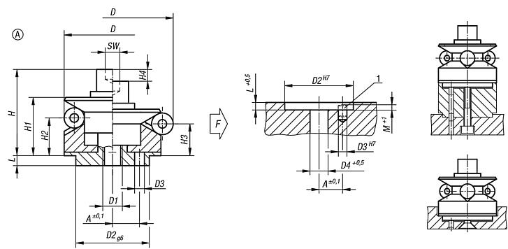 Centring clamp with ball segments, Form A