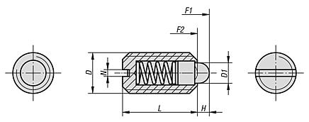 Spring plungers with slot and thrust pin, light spring force