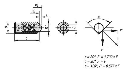 Spring plungers with hexagon socket and ball, steel