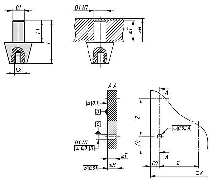 Positioning cones, steel,for centring units