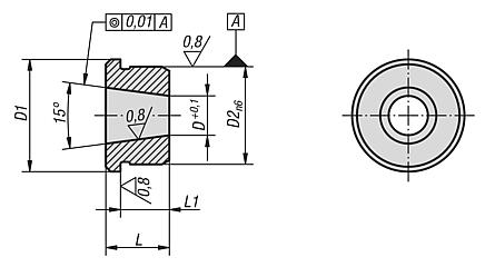 Bush, tapered, steel, for precision indexing plunger