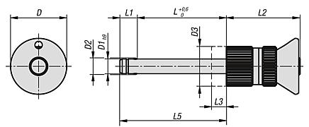 Ball lock pins with stainless steel mushroom grip, adjustable