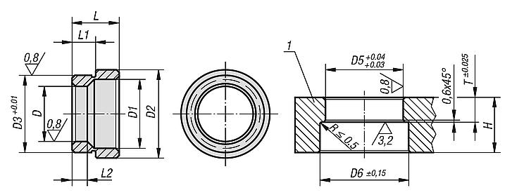 Locating bushes, stainless steel Form A (pressed in from rear)
