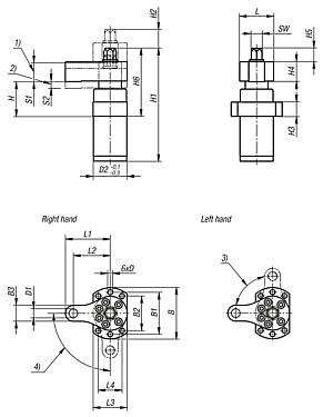 Swing clamps, heavy duty, extended clamping travel with collar, automation compatible
