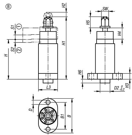 Ensemble de bridage pivotant modèle lourd, course de serrage prolongée, automatisable, forme B, sans bras de serrage