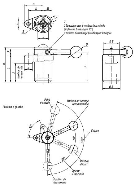 Ensemble de bridage pivotant, rotation à gauche