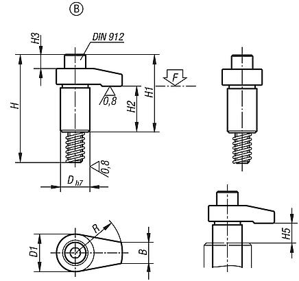 Vérin de bridage rectifié, forme B
