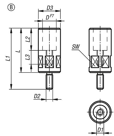 Sostegni per staffe verticali, forma B, con esagono