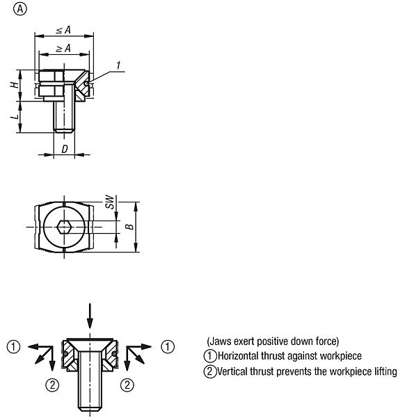Wedge clamps, steel, with wedge faces, with countersunk screw, Form A